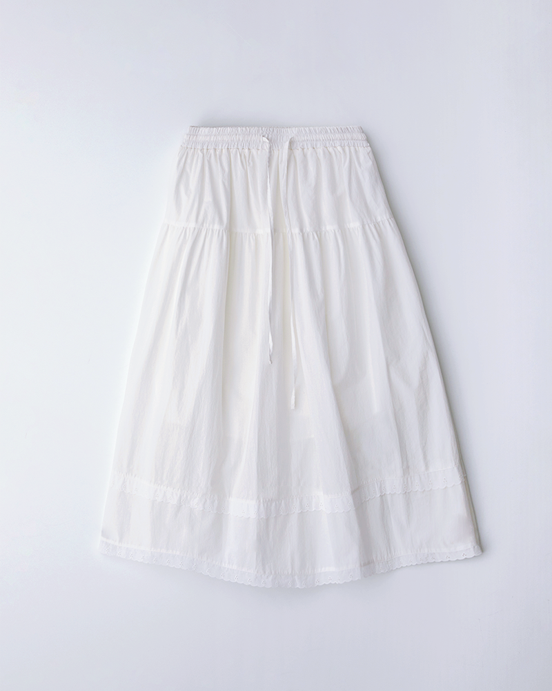lace shirring skirt_ivory